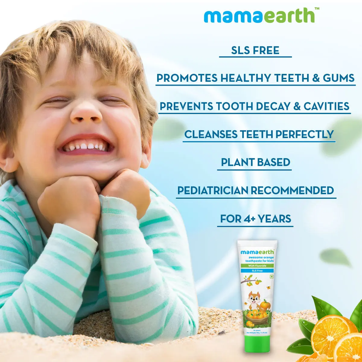 Mamaearth Sulfate Free Awesome Orange Toothpaste For Kids With Fluoride 50 gm - Image 3